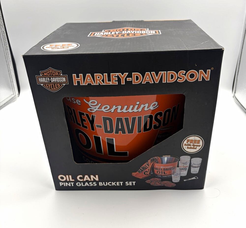 Harley-Davidson Genuine Gift Bucket Set w/4 Pint Glasses, Bar Towel, & Coasters